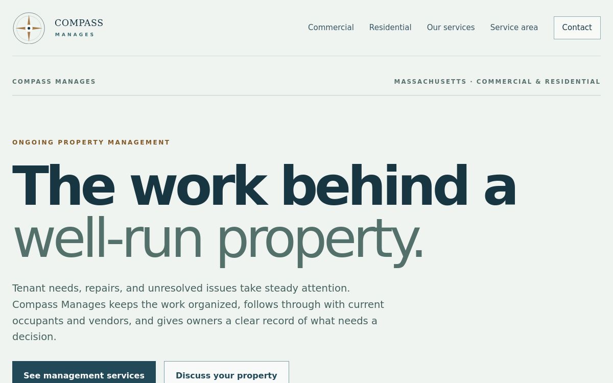 Preview of the Compass Manages homepage