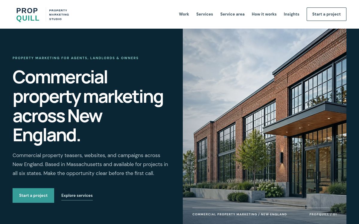 Preview of the PropQuill homepage